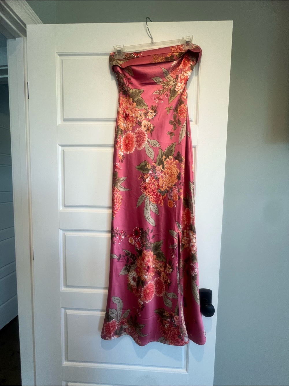 Altar'd State Strapless Floral Pink Satin Maxi Dress-Size XS